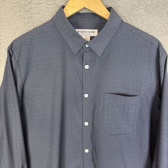 Mizzen Main Shirt Mens L Blue Button Up Long Sleeve Stretch Trim No Tuck Fit - Picture 2 of 8